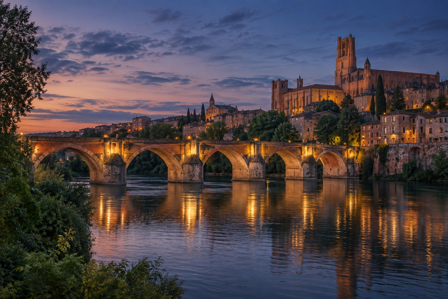 Le Pont-Vieux d'Albi sur le Tarn au soir
